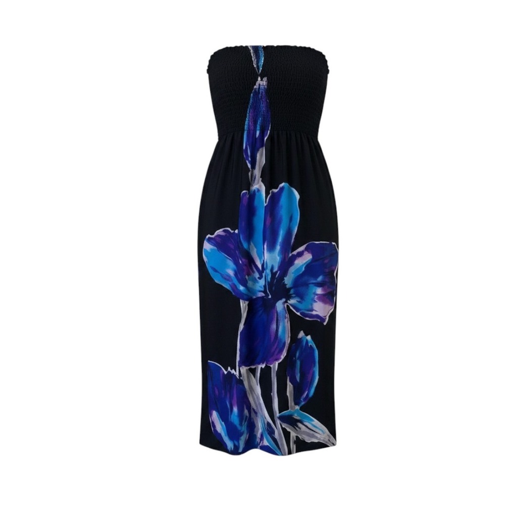 Bailey Blue Strapless Resortwear Summer Black Maxi Dress With Floral Print S